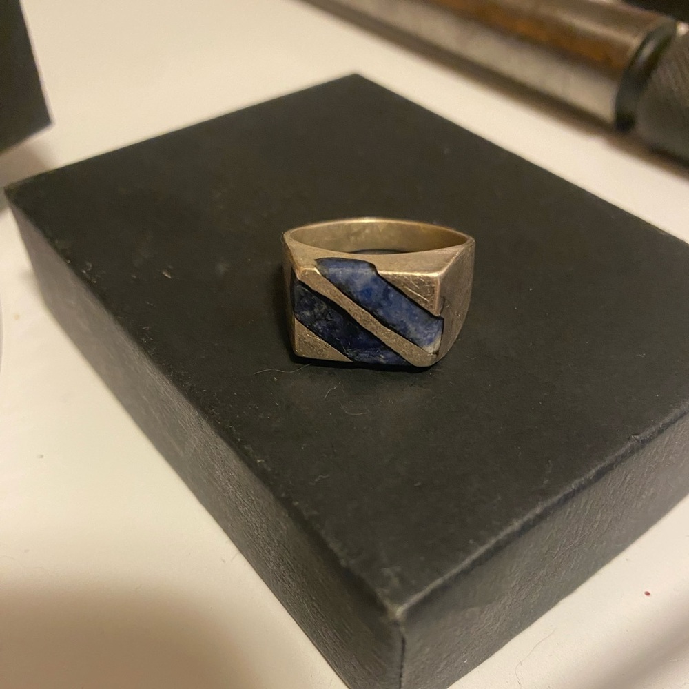 Vintage Mexico Taxco 925 Sterling Silver Lapis Lazuli Sz 11.5